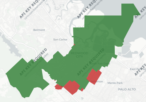 Redwood City Elementary School District Measure C results map